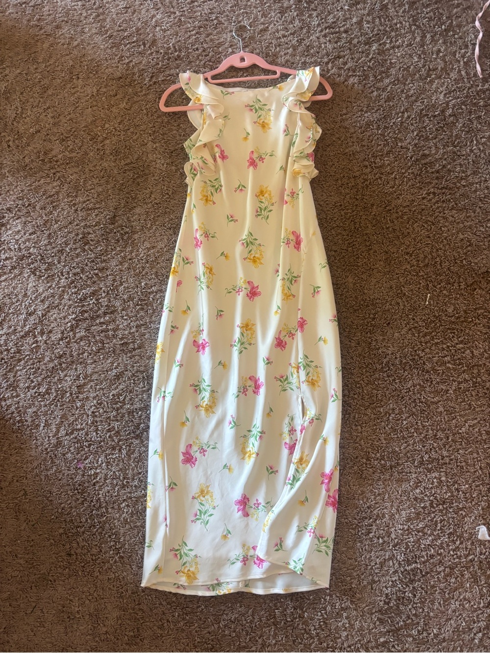 Target Cream Floral Ruffle-Shoulder Maxi Dress